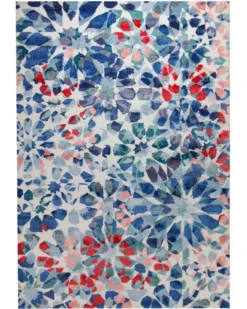 Mosaikblüte in Hellblau - Handtuft Wolle 160 x 230 cm