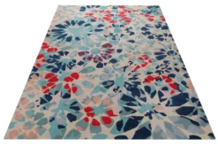 Mosaikblüte in Nachtblau - Handtuft Wolle 160 x 230 cm