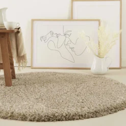 Nachhaltiger Teppich Rund Sand Braun soft & weich