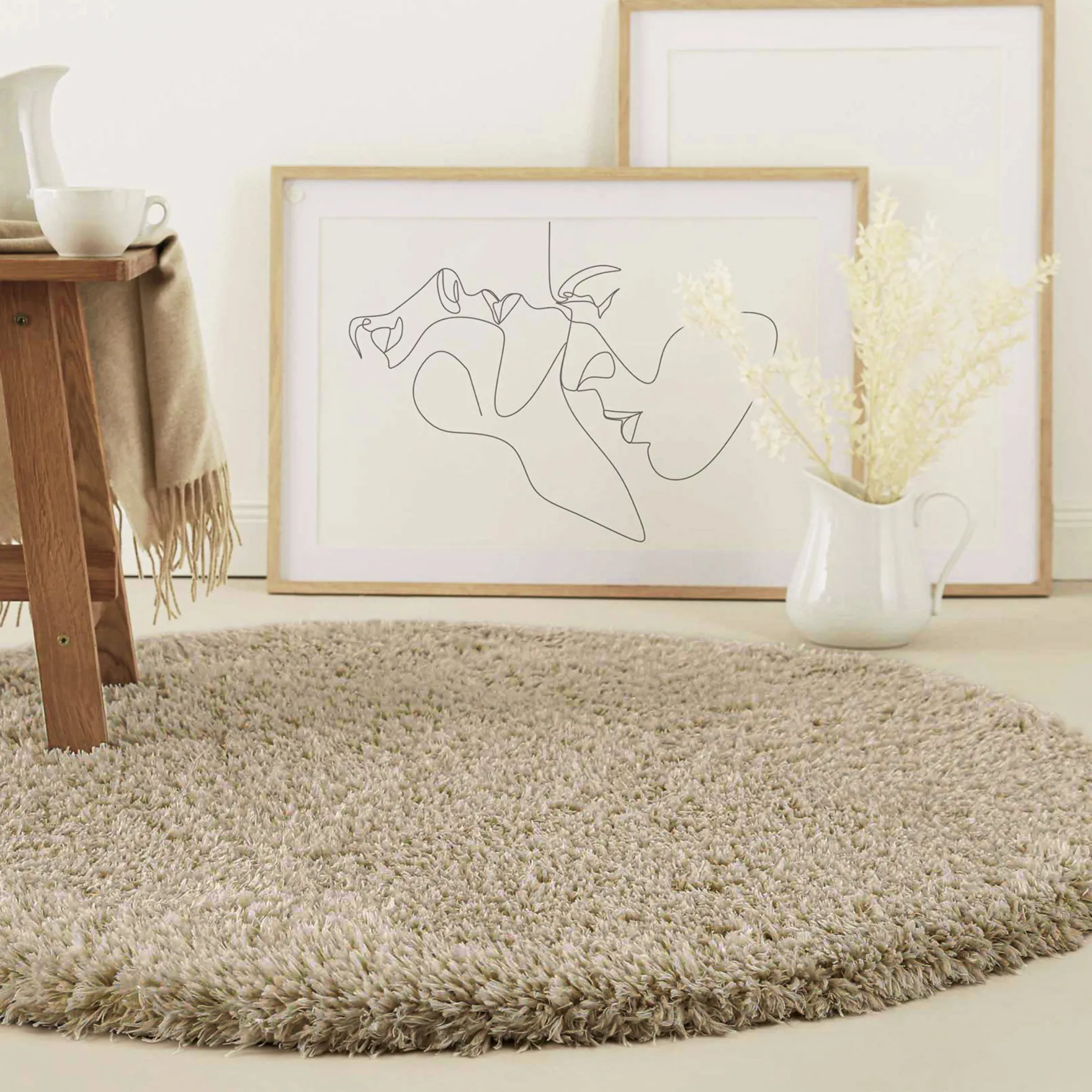 Nachhaltiger Teppich Rund Sand Braun soft & weich "Matteo" Homie Living