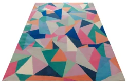 Prismenmosaik bunt - Handtuft Wolle 160 x 230 cm