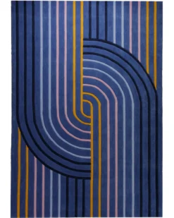 Retro-Kurve in Nachtblau - Handtuft 160 x 230 cm