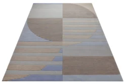 Sand und Taubenblau - Handtuft mit Rippenrelief 160 x 230 cm