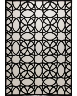 Schwarz auf Weiß - Handtuft mit Kreisornament 160 x 230 cm
