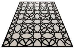 Schwarz auf Weiß - Handtuft mit Kreisornament 160 x 230 cm