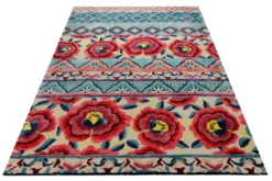 Suzani-Streifen in Türkis - Handtuft Wolle 160 x 230 cm