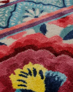 Suzani-Streifen in Türkis - Handtuft Wolle 160 x 230 cm