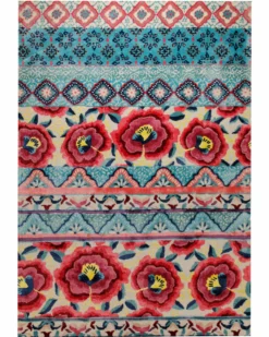 Suzani-Streifen in Türkis - Handtuft Wolle 160 x 230 cm