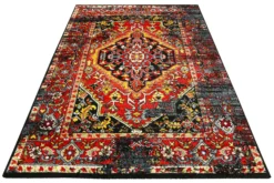 Teppich Blau Rot Kurzflor