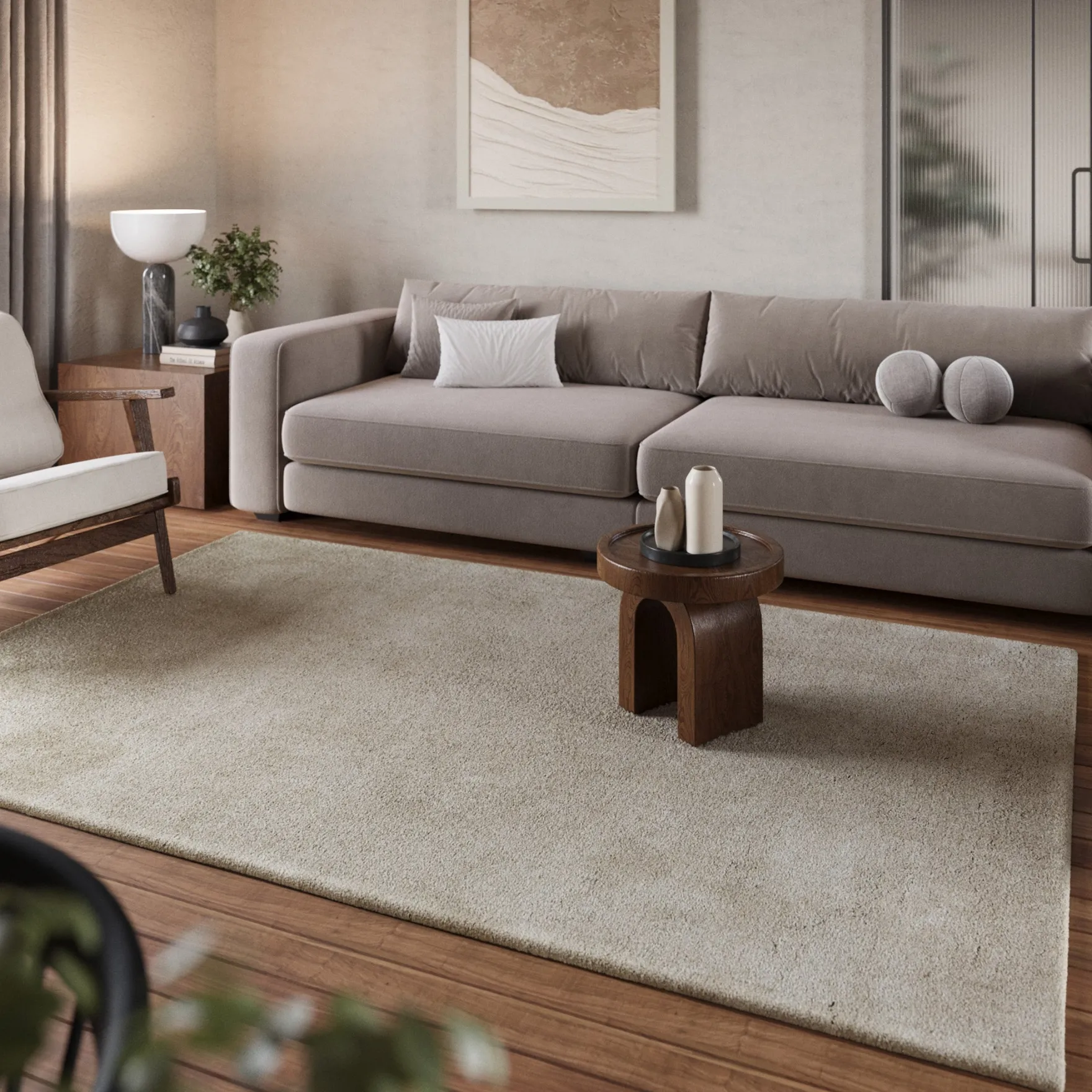 Teppich Creme Beige Hochflor "Pisa " Homie Living