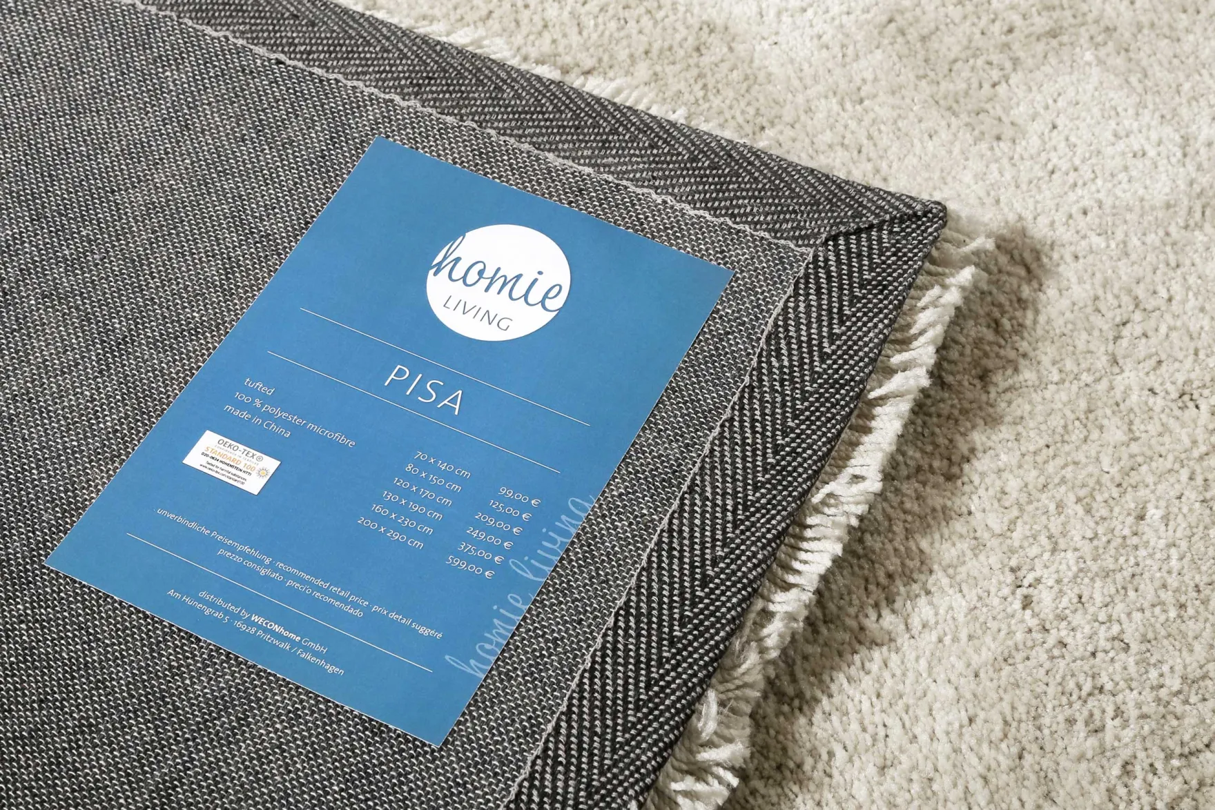 Teppich Creme Beige meliert Hochflor "Pisa" Homie Living