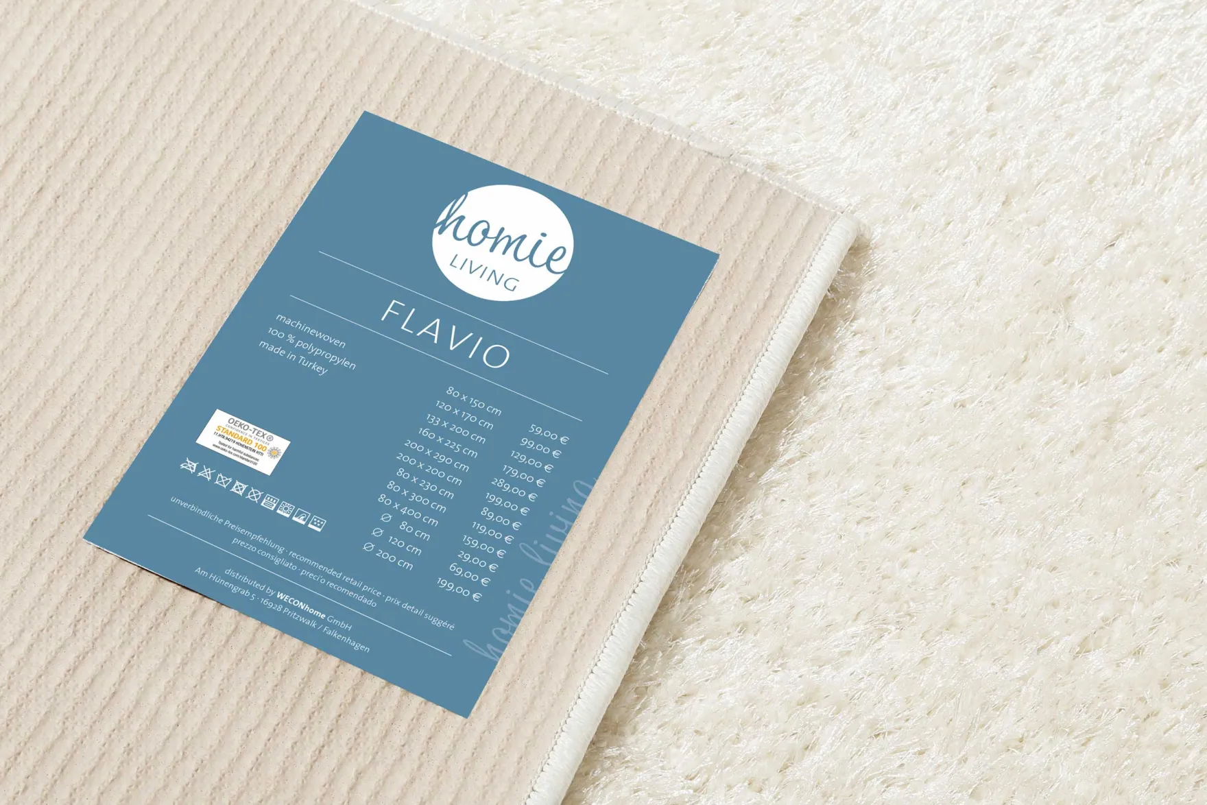 Teppich Creme Weiß Hochflor "Flavio" Homie Living
