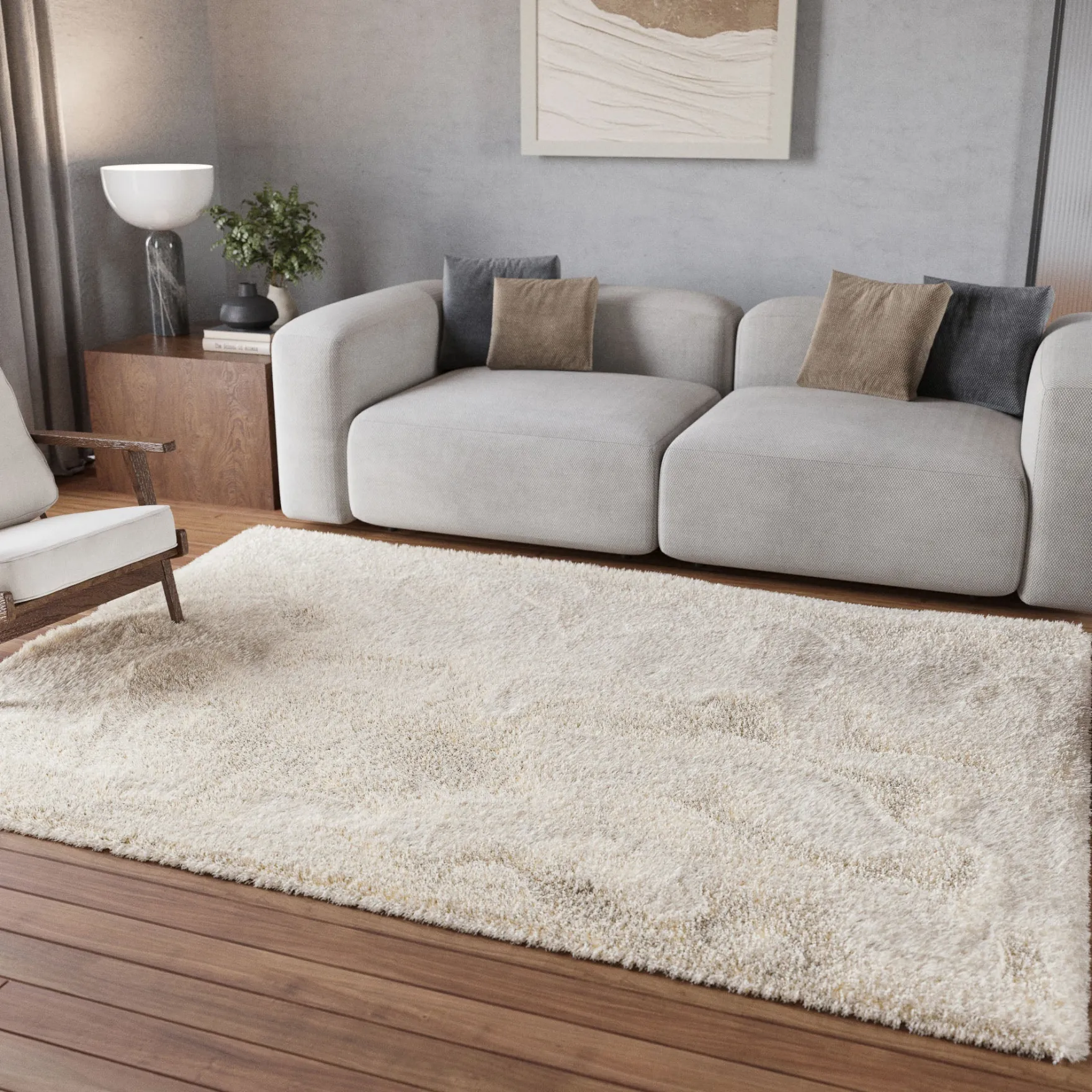 Teppich Creme Weiß Hochflor sehr kuschelig & flauschig "Parma" Homie Living