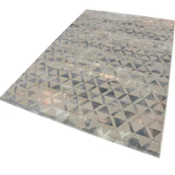 Teppich Grau Blau Rosa Kurzflor 