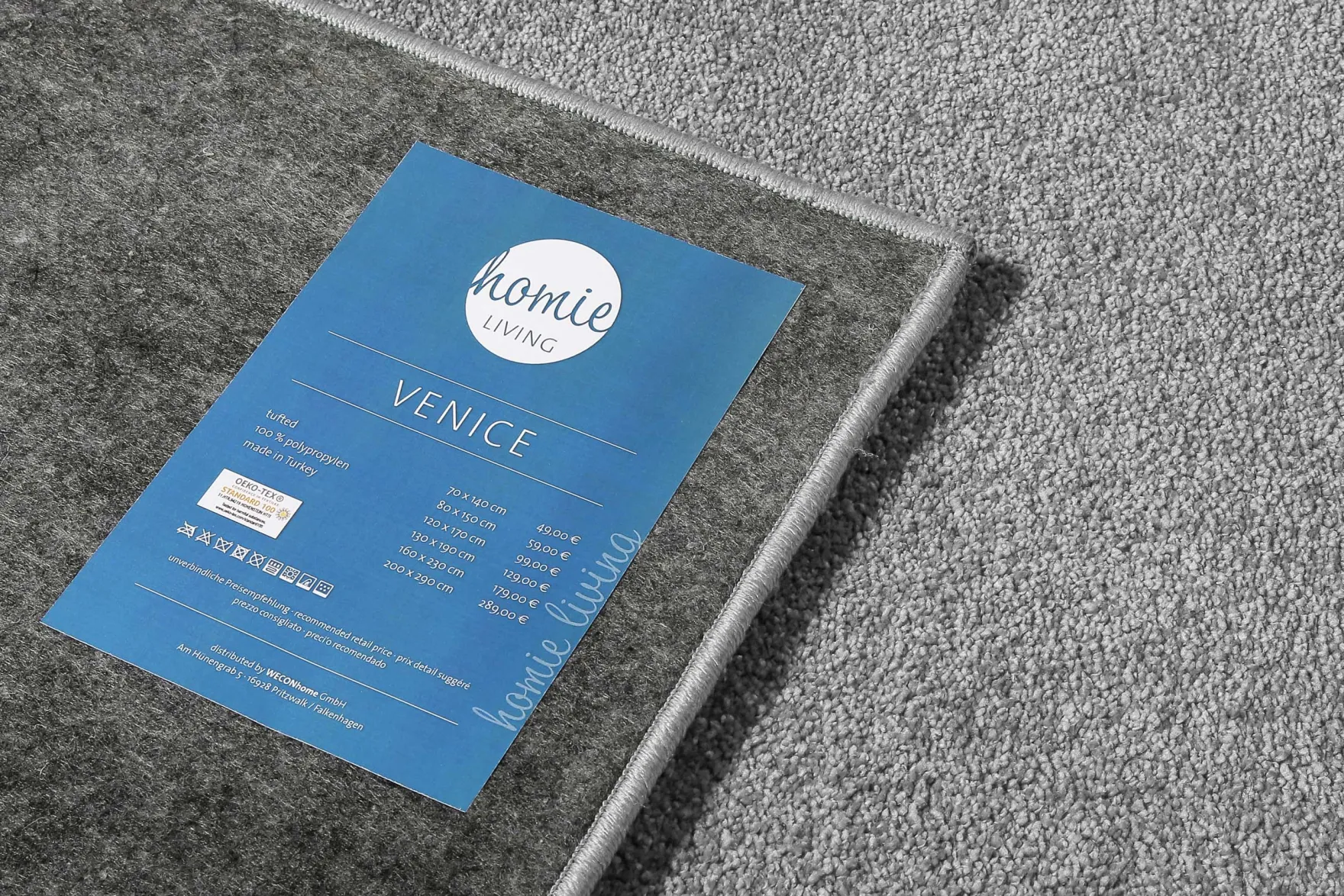 Teppich Grau Kurzflor weich & soft "Venice" Homie Living