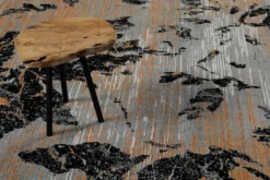 Teppich Grau Schwarz Bunt aus Wolle "Floral Abstrakt"