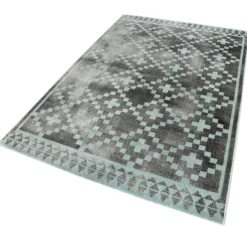 Teppich Grau Türkis Kurzflor 