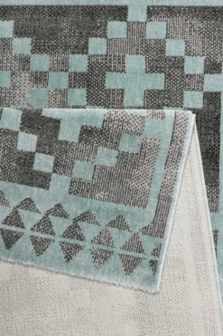 Teppich Grau Türkis Kurzflor 