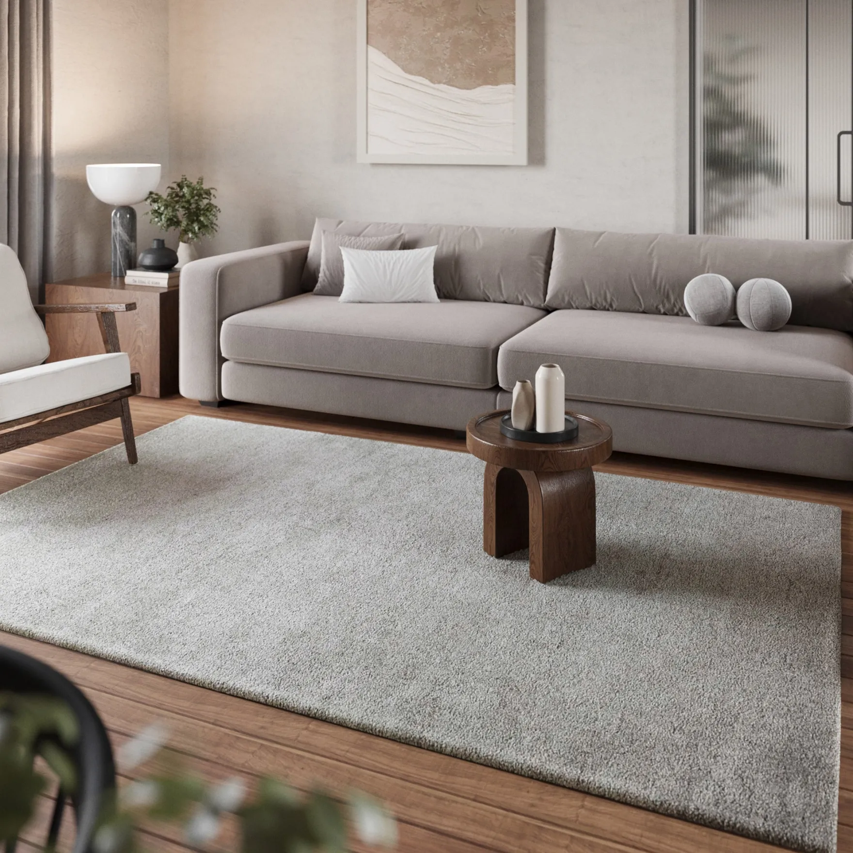 Teppich Hellgrau Creme meliert Hochflor "Pisa" Homie Living
