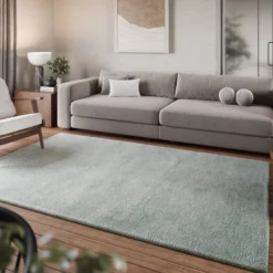 Teppich Hellgrau Grün Hochflor "Pisa" Homie Living