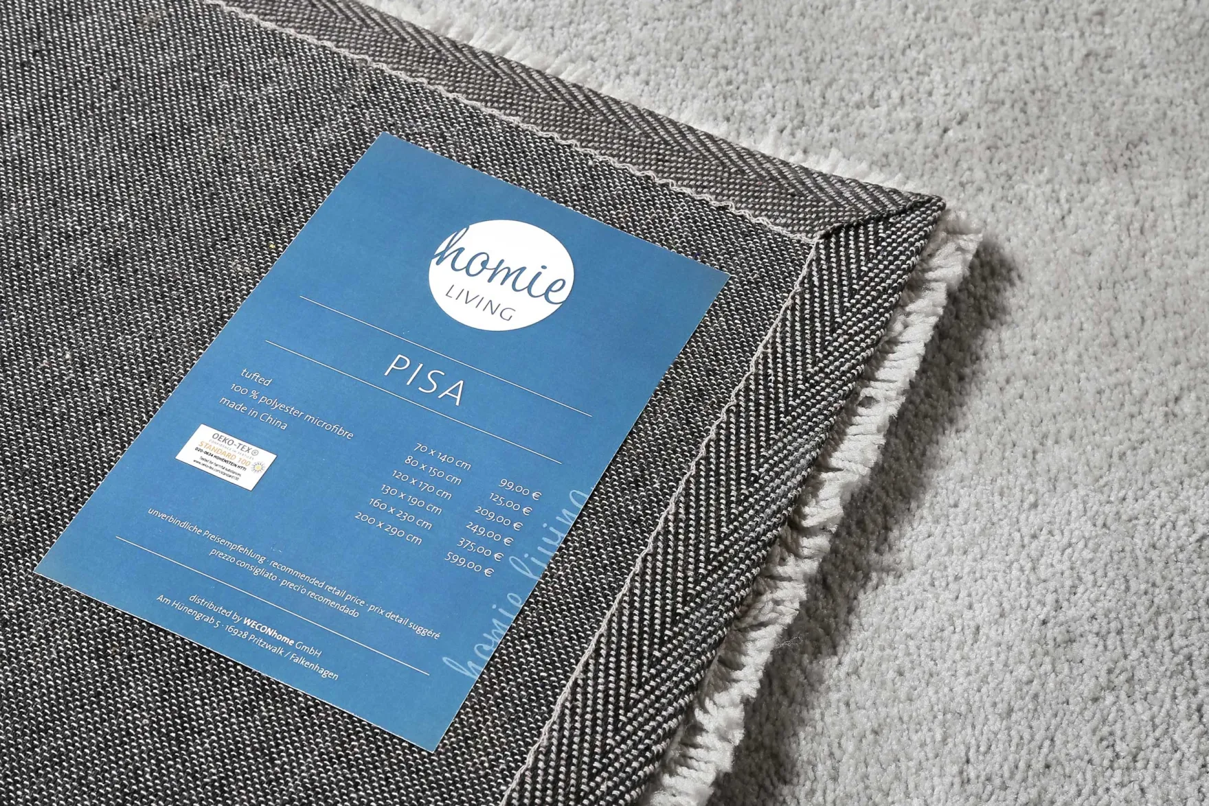 Teppich Hellgrau Hochflor "Pisa" Homie Living