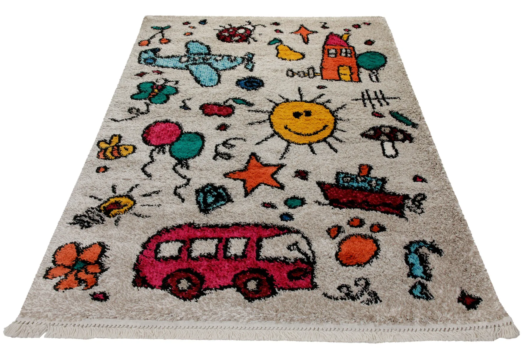 Teppich Kinderzimmer 160x230 Beige Bunte Motive