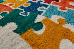 Teppich Kinderzimmer 160x230 Creme Bunt Puzzleteile