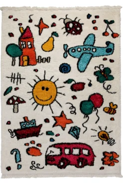 Teppich Kinderzimmer 160x230 Creme Bunte Motive