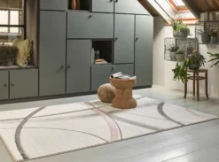 Teppich Kurzflor beige rosa 