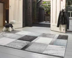 Teppich Kurzflor Grau Silber Blau 