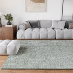 Teppich Mintgrün meliert Hochflor