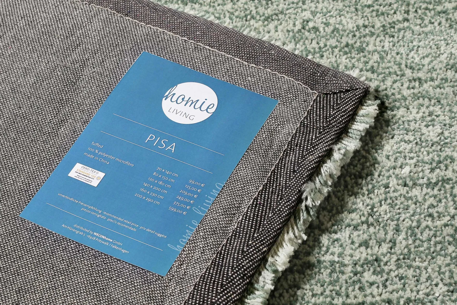 Teppich Mintgrün meliert Hochflor "Pisa" Homie Living