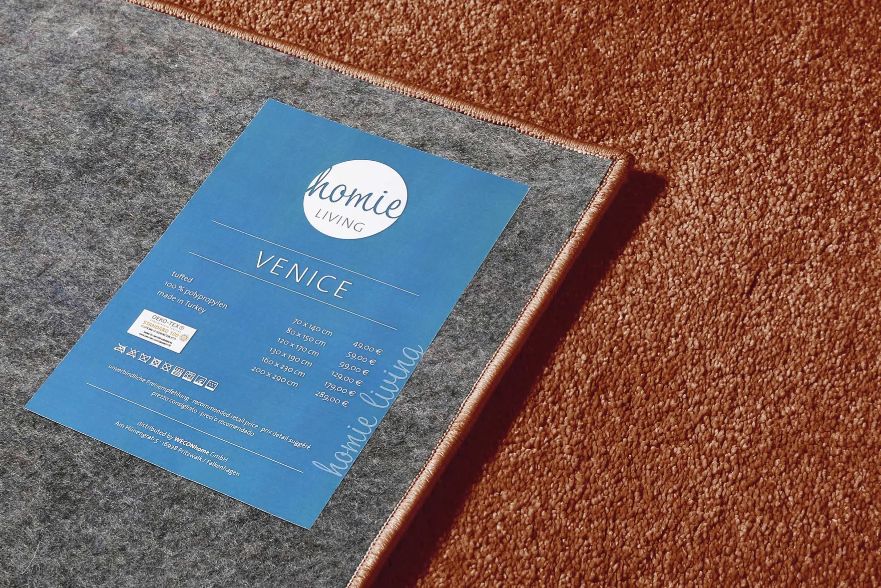 Teppich Rost Braun Kurzflor weich & soft "Venice" Homie Living