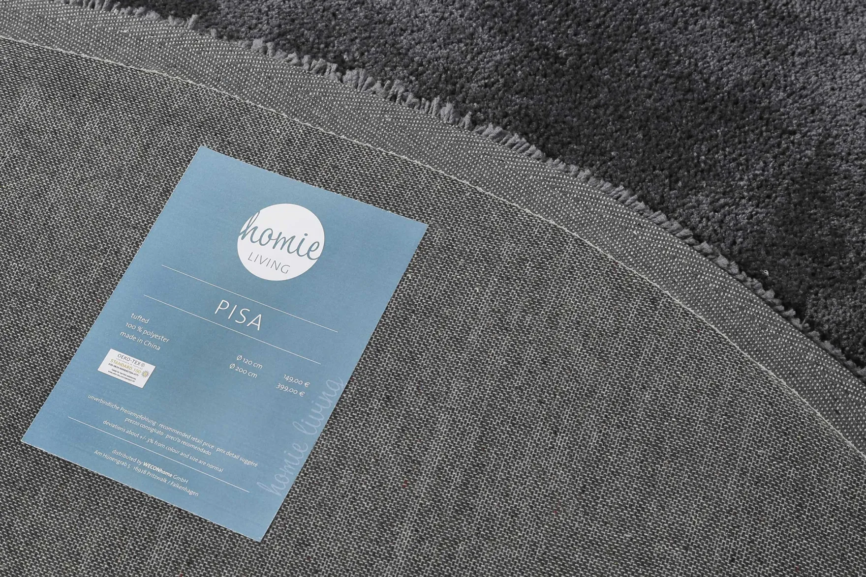 Teppich Rund Anthrazit Hochflor "Pisa" Homie Living