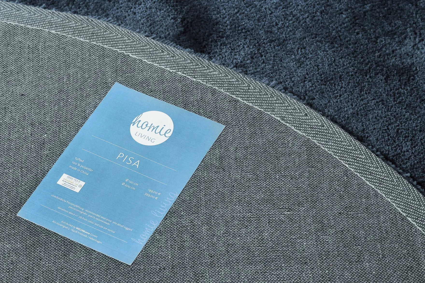 Teppich Rund Dunkelblau Hochflor "Pisa" Homie Living