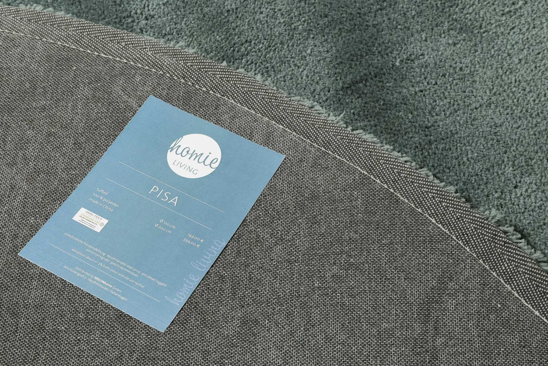 Teppich Rund Grün Grau Hochflor "Pisa" Homie Living