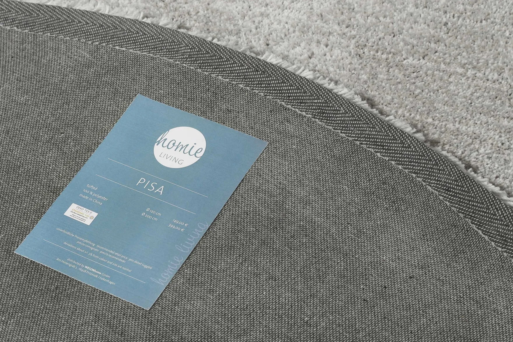 Teppich Rund Hellgrau Creme meliert Hochflor "Pisa" Homie Living