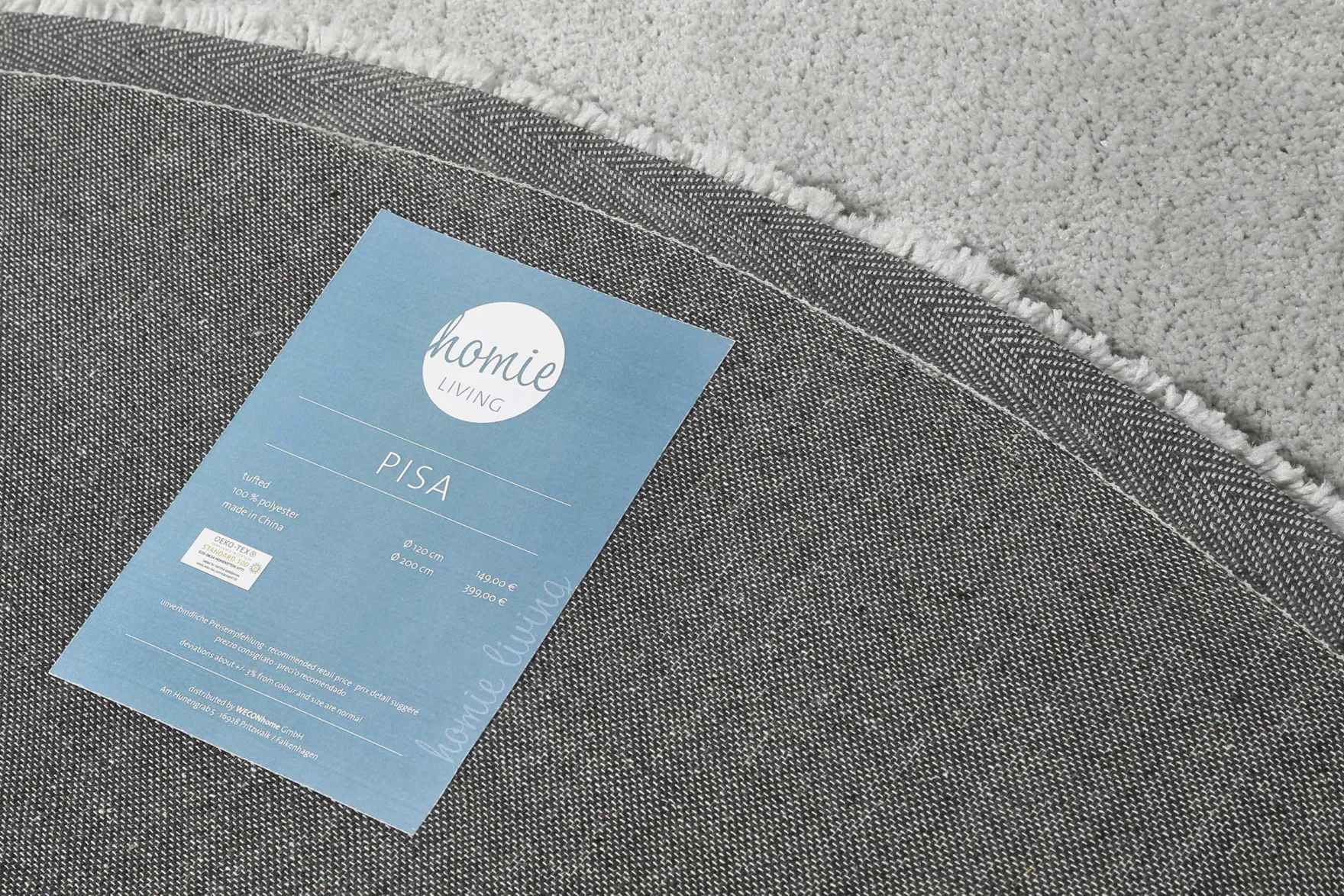 Teppich Rund Hellgrau Hochflor "Pisa" Homie Living