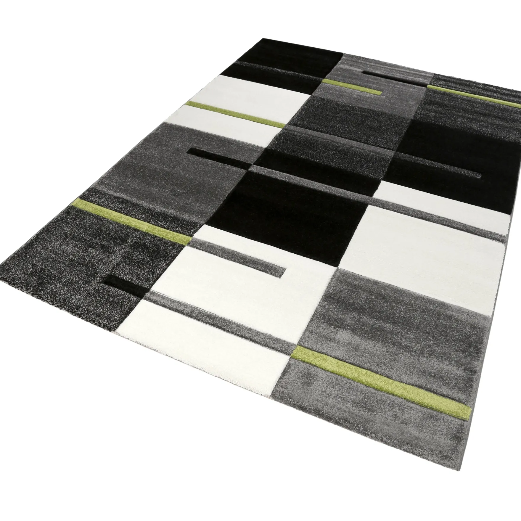 Teppich 160x230 Wohnzimmer Anthrazit Weiß Grün