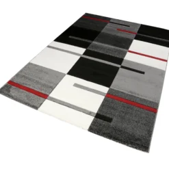 Teppich 160x230 Wohnzimmer Anthrazit Weiß Rot