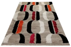Teppich 160x230 Wohnzimmer Beige Schwarz Weiß Rot Muster
