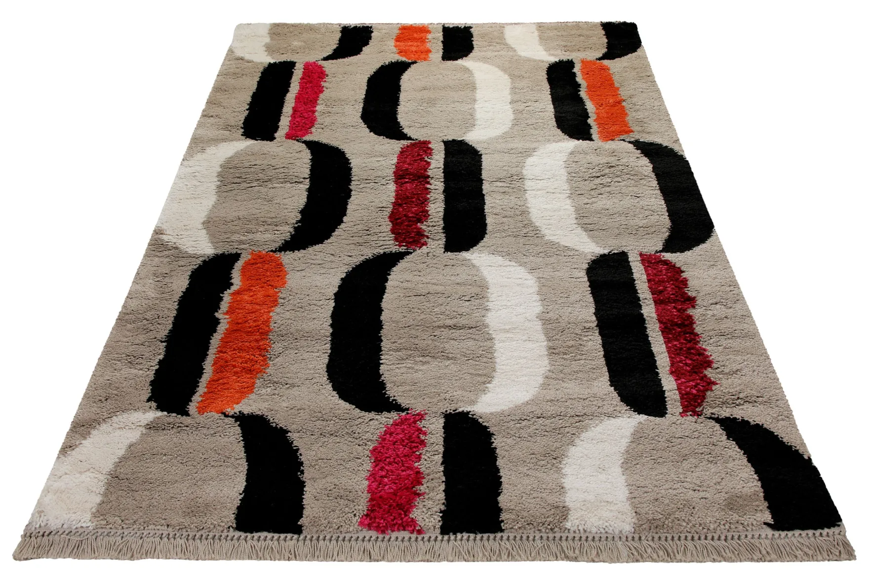 Teppich 160x230 Wohnzimmer Beige Schwarz Weiß Rot Muster