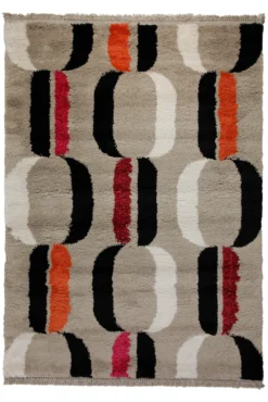 Teppich 160x230 Wohnzimmer Beige Schwarz Weiß Rot Muster