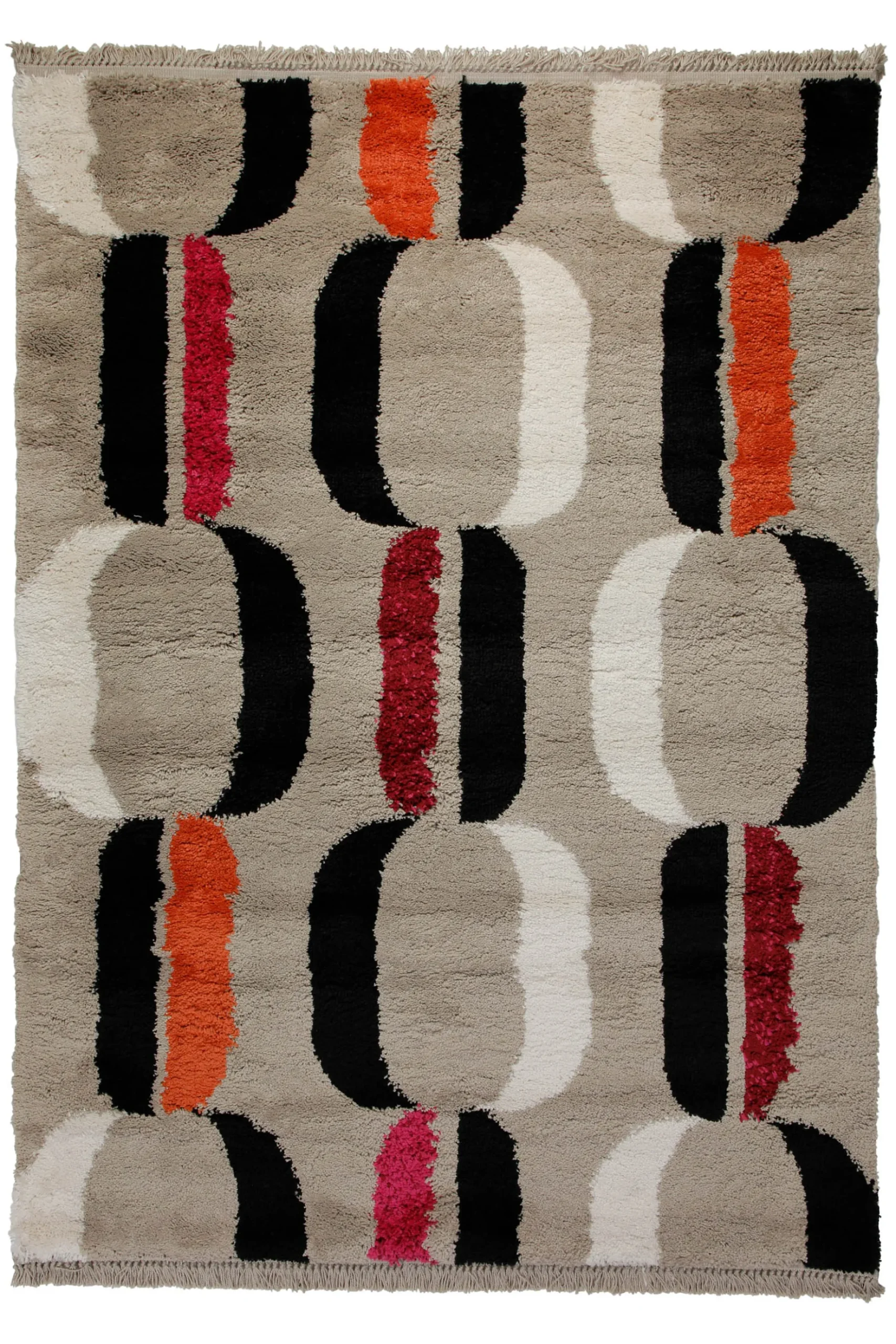 Teppich 160x230 Wohnzimmer Beige Schwarz Weiß Rot Muster