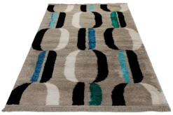 Teppich 160x230 Wohnzimmer Beige Schwarz Weiß Blau Muster