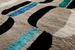 Teppich 160x230 Wohnzimmer Beige Schwarz Weiß Blau Muster