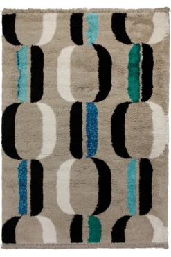 Teppich 160x230 Wohnzimmer Beige Schwarz Weiß Blau Muster