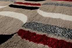 Teppich 160x230 Wohnzimmer Beige Schwarz Weiß Rot Muster