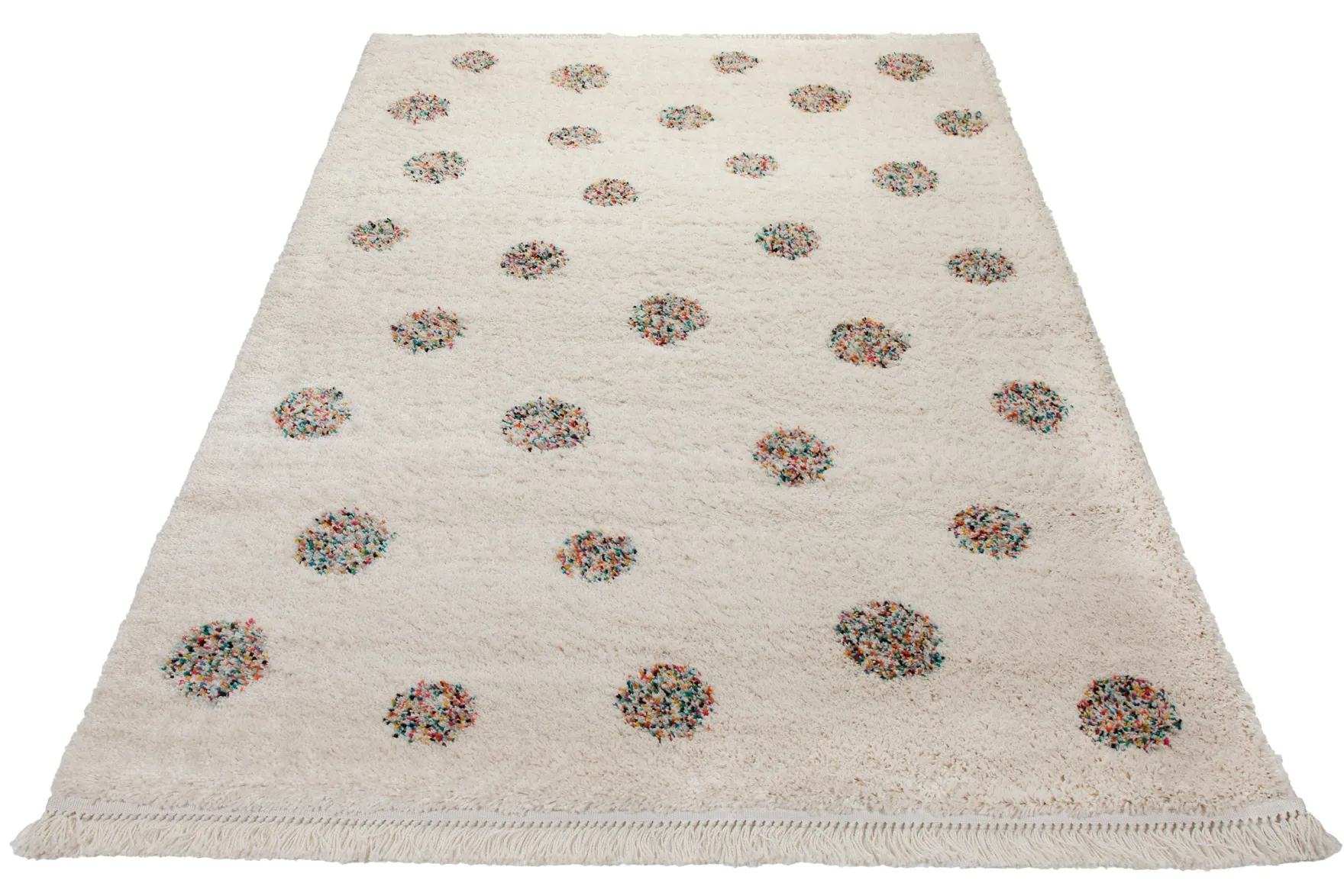 Teppich 160x230 Wohnzimmer Creme Bunt Punkte