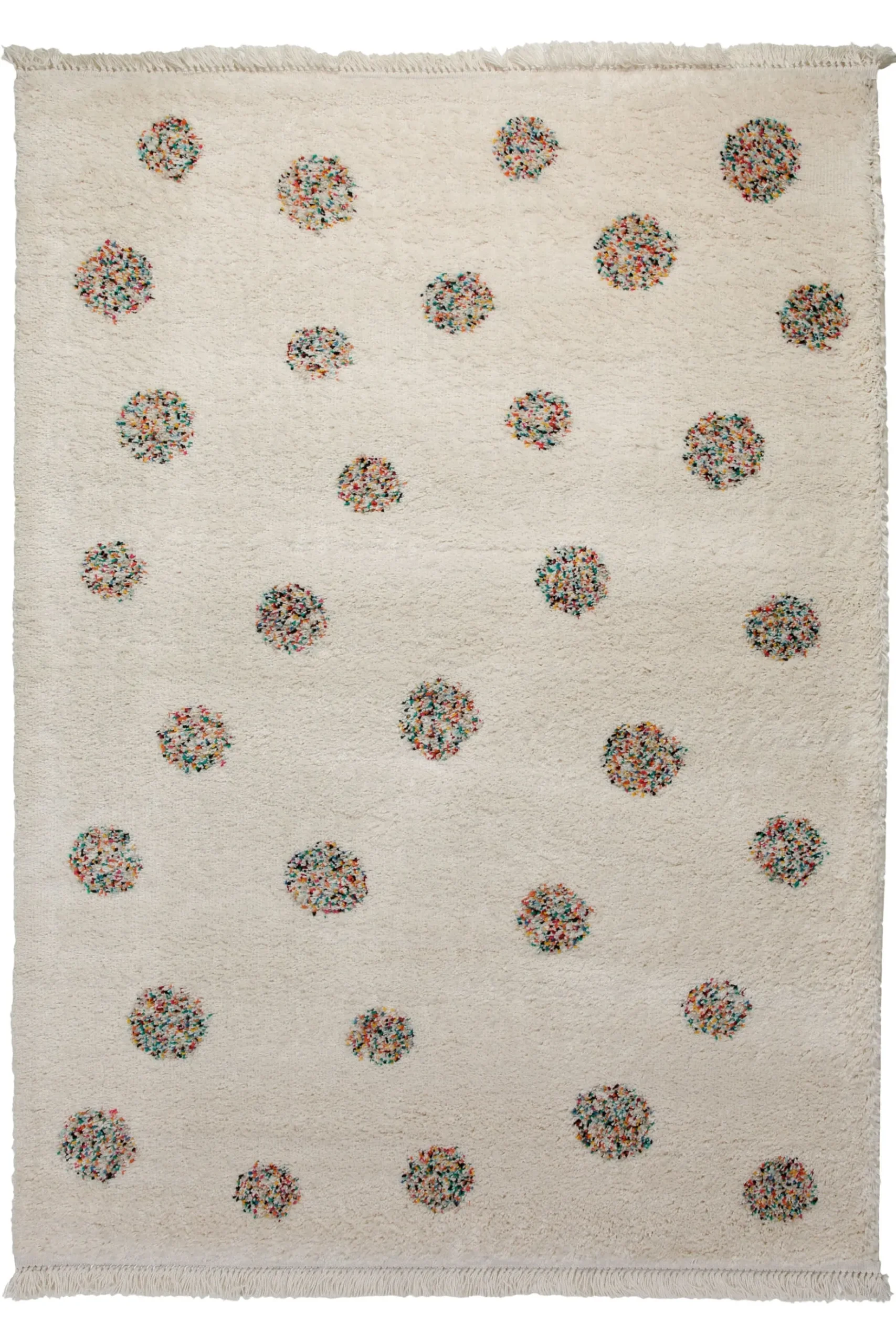 Teppich 160x230 Wohnzimmer Creme Bunt Punkte